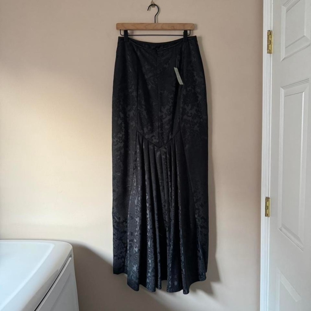 Vintage NWT Black Brocade Maxi Skirt Jessica McClintock Cache gothic satin - Picture 3 of 8